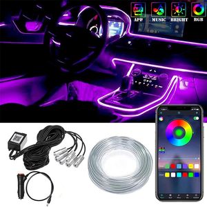 Luzes de tira LED de néon interiores do carro RGB 4 5 6 em 1 Bluetooth App Control Luzes decorativas do ambiente ambiente lampador de painel3121