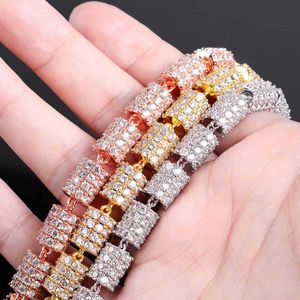 Unissex full cubic zircon bamboo link tênis pulseira personalizada cadeias de lúpulo pulseiras para homens mulheres rosa ouro gelado fora cz pedra jóias de jóias de jóias