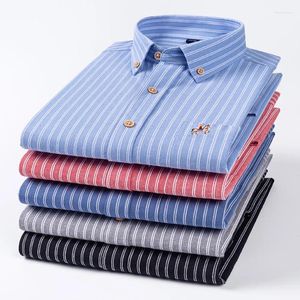 Erkekler Sıradan Gömlekler Sonbahar/Kış Pamuklu Uzun Kollu Gömlek Yüksek Kaliteli Çizgili İnce Fit ütülemeden İş Nakışları