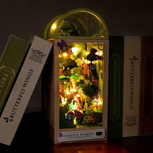 Docka hus tillbehör diy bok nook kit hylla infoga miniatyr eldfluga skogshus trä bokhylla djur rum dollhouse bookend leksaker vuxna gåvor 230422