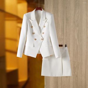 Abiti da lavoro Donna Business Casual Giacca blazer bianca Minigonna Abito slim formale da ufficio Lady Cappotto a maniche lunghe solido Completi