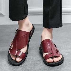 Flip flop sandaler sommarstil män s äkta läder för tofflor mjuk andas hem casual lättvikt designer toffel caual deigner