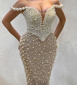 Luxury Short Sequins Prom Dress 2024 Off Shoulder Pearls Beads Sheath Women Evening Formal Birthday Party Gowns Robe De Soiree Abiti Da Sera Grand