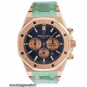 Audemar Pigue Watches Royal Oak Offshore Mechanical Watch Automatic Audemar Pigue Royal Oak Chronograph 41mm Blue Dial Rose Gold Box Papers HBGK