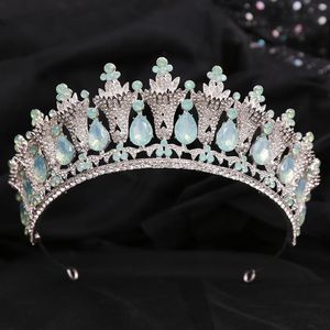 Wedding Hair Jewelry DIEZI Baroque Elegant Princess Green Blue Opal Crystal Tiara Crown Luxury Queen Tiara Wedding Hair Dress Accessories Jewelry 231121