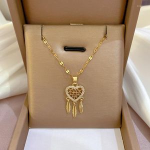 Pendant Necklaces 316L Stainless Steel Minimalist Dream Catchers Necklace For Women Tassel Choker Trendy Femme Jewelry