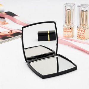 Nouveau miroir de maquillage double face pliant classique en acrylique de haute qualité à clapet noir miroir de maquillage Portable avec boîte-cadeau 294G