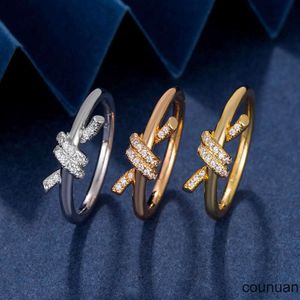 Дизайнерское новое кольцо из стерлингового серебра S925 с Т-образным узлом, женское кольцо с веревочным бантом, высокая версия, роскошный смысл