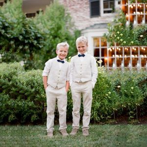 Herrkopplar sommarstrandbröllop för män linne pojke barn formella kläder smala monterade brudgummen tuxedos stiliga 2 stycken (västbyxor)