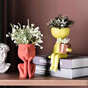 Moda personagem retrato vaso de flores resina suculentas planta pote abstrato rosto humano vaso de flores casa desktop decoração ornamento 2192u