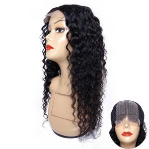 Perucas de cabelo onda de água peruca de cabelo humano 4*1 laço t tipo parte média perucas onduladas remy indiano bouncy sem derramamento curto 231122