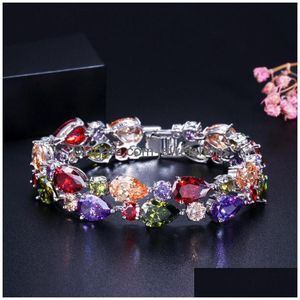 Charm Armbänder Charm Armbänder Luxus Zirkon Armband Koreanische Mode Brautschmuck Damen Zweireihige Farbe Tropfenförmige Großhandel Dro Dhw7T