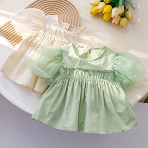 Girl Dresses 2023 Princess Dress For Kids Girls Summer Tulle Puff Sleeve Clothing Birthday Wedding Solid Smocked 1-6 Years