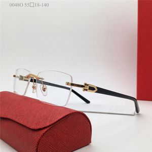 Neue optische Brille im Modedesign 0048O randloser K-Goldrahmen, einfache und vielseitige Brille im Business-Stil mit Box, geeignet für verschreibungspflichtige Gläser