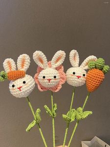 Decorative Flowers Hand-woven Bouquet Diy Sun Flower Homemade Knitted Wool Finished Cute Pig Carrot Creative Gift Toy