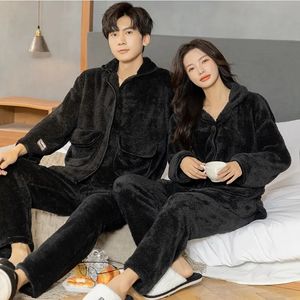 Mens Sleepwear Men and womenCoral Velvet Pajamas Sets Winter Thick Warm Zip Up 2Piece Set Casual Homewear Pyjamas Suit Home Clothing 231122