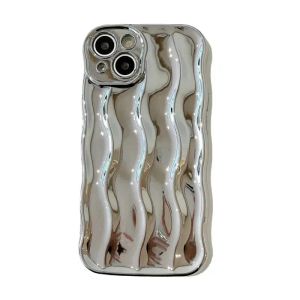 Серебряный гальванизированный гофрированный чехол для телефона с волнистостью воды для iPhone 15 14 13 12 11 Pro Max Plus, силиконовые чехлы-бамперы, женский чехол