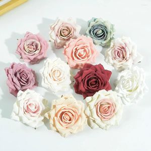 Dekorativa blommor 5/20 st 10 cm Silk Rose Artificial Flower Head For Wedding Home Bride Brosch Diy Wreath Candy Box Cake Decor Christmas