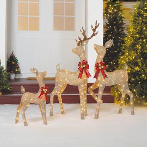 Dekoracje świąteczne Zestaw 3 Lightup Glitter Deer Family z 210 przezroczystymi światłami żarowymi nadmuchiwaną dekoracją 231121