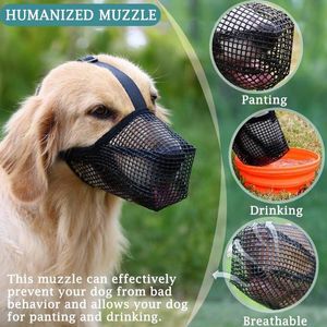 Dog Collars Leashes Pet Dog Muzzles Adjustable Breathable Dog Mouth Cover Anti Bark Bite Mesh Dogs Mouth Muzzle Mask For Dogs 230422