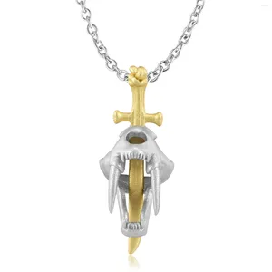 Chains Saber-toothed Tiger Cross Necklace Fashion Personality 925 Sterling Silver Plating 14K Gold Jewelry Women's