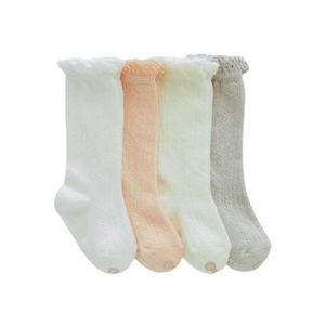 Sommerkinder Socken Baby Girls Lace Hollow gestrickt Lange Socken Ins Kinder Lace Falbala Nicht-Schlupf-Strumpf Baby Baumwollbein F5466