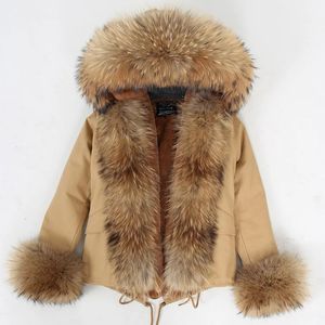 Jaquetas femininas Maomaokong cáqui cor curta Parka jaqueta de inverno mulheres parkas casaco de pele real natural guaxinim capuz forro artificial luxo 231122