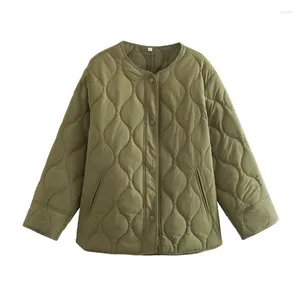 Women's Trench Coats Jacket Winter Quilted Fashion Buttons Pockets Stand Coller Warm Vintage Loose Casual Oversize Parkas