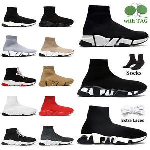 Balanscigas Women Mens Sock Speed ​​Trainer Designer Sock Shoes Casual Socks Trainers White Black Red Beige Graffiti Lace-Up Loafers Flat Socks Sneakers Storlek 36-45