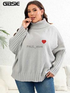 Tvådelt klänning gibsie plus size hjärtbroderier överdimensionerade turtleneck tröja kvinnor 2023 höst vinter mode lös grå svart stickad pulloverl231122