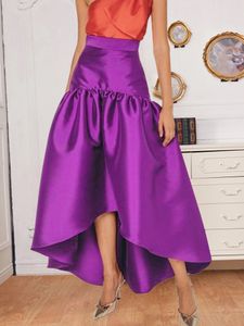 Skirts Women Party Skirts High Low Irregular Length Shiny Purple Christmas Lady Fashion Elegant Classy Female African Autumn Jupes 230422