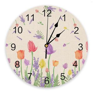 Orologi da parete Pianta Tulipano Lavanda Fiore Orologio Design moderno Arredamento casa colonica Soggiorno rotondo 3d