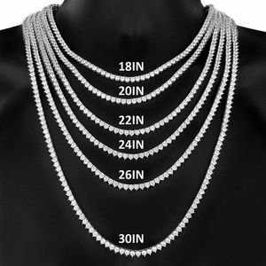 3 Prong 3mm 4mm 1 rad 18K Gold Finish Lab Diamonds Bling Tennis Chain Necklace Anti Tarnish Copper Zircon Tennis Chain236s