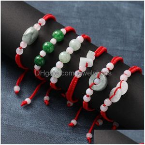 Charme pulseiras charme pulseiras estilo chinês mão-tecido corda vermelha para mulheres 10 pcs natural jade pulseira atacado jóias étnicas tra dhyhs