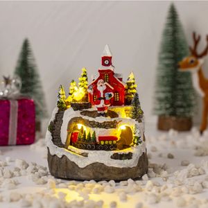 Decorações de Natal Casa iluminada de Natal com música e trem Casa de aldeia de Natal Decoração de mesa Decorações de Natal 231121