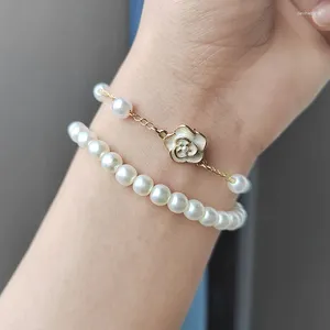Gliederarmbänder Perlenarmband mit Kamelienblüte, doppellagig, für Mädchen, luxuriöser Schmuck und Accessoires