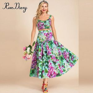 İş elbiseleri rositiary yaz moda tasarımcısı pamuk setleri plaj kadınları kısa spagetti kayış üst tatil çiçek baskılı etekler takım elbise