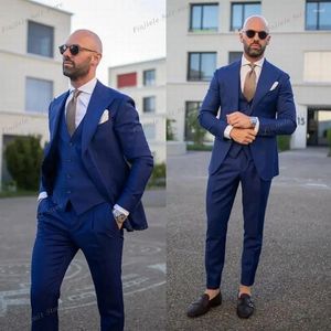 Abiti da uomo Blu royal Smoking da uomo da uomo Indossare due bottoni Sposo Business Party Prom Giacca da uomo Giacca Gilet Pantaloni