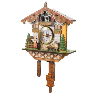 Wall Clocks Retro Clock Cuckoo Hanging Decor Bird House Handcrafted Bedroom Living Wooden Pendulum