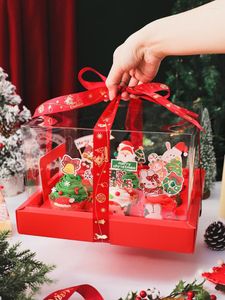 Confezione regalo Anno Decorazione torta Albero di Natale Inserto Babbo Natale Muffin Bicchieri di carta Topper Scatola trasparente per imballaggio portatile