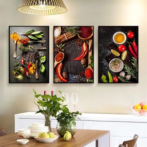 Kitchen Temat zioła i przyprawy plakaty owocowe i druki obrazy płócienne Restaurant Wall Art Zdjęcia do salonu Dekor