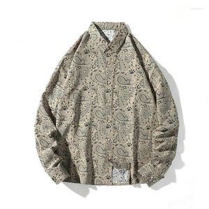 Men's Casual Shirts 2023 Autumn/Winter Hong Kong Style Long Sleeve Cashew Nut Print Loose Size European And American