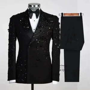 Men's Suits Luxury Metal Embellished Tuxedos Men Notch Lapel Groom Wedding Prom Blazers Pants 2 Pieces Sets Terno Masculino Completo