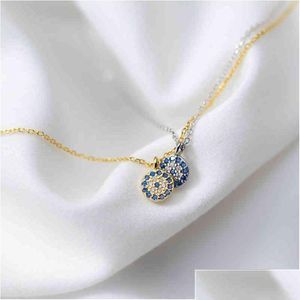 Pendant Necklaces Pendant Necklaces Female Dainty 925 Sterling Sier 14K Gold Necklace Choker Circle Pave Diamond Turkey Evil Eyes Cz D Dha3P