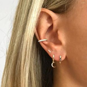 Hoop örhängen minimalistisk guldfärg Micro Pave CZ Hoops örhänge 925 Sterling Silver Round Huggie For Women Men Pendientes Christmas