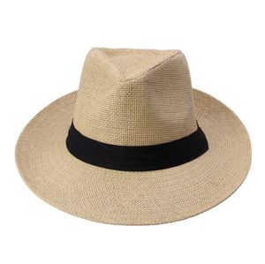 Wide Brim Hats Bucket Fashion Summer Casual Unisex Beach Trilby Large Jazz Sun Panama Paper Straw Women Men Cap With Black Ribbon 230421