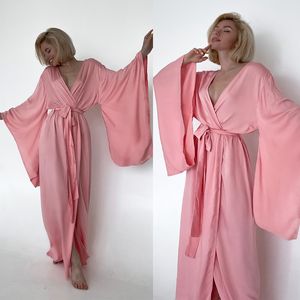 Braut Hochzeit Morgenkleider Robe Satin Seide Rosa Nachtwäsche Zeremonie Luxus Nachthemden