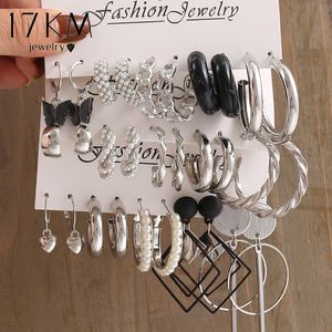 Stud 17KM Pearl Silver Color Hoop Earrings Acrylic Dangle for Women Butterfly Twist Hollow Jewerly Girls Trendy Accessories 230422