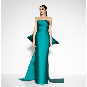 Luxury Long Prom Evening Dresses for Women 2023 Elegant Hunter Green Satin Party Formal Gorgeous Host Princess Strapless Dress