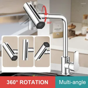 Torneiras de cozinha Torneira cascata de aço inoxidável para pulverizador de fluxo Torneira montada no misturador de água fria Torneiras de pia de lavagem 4 modos